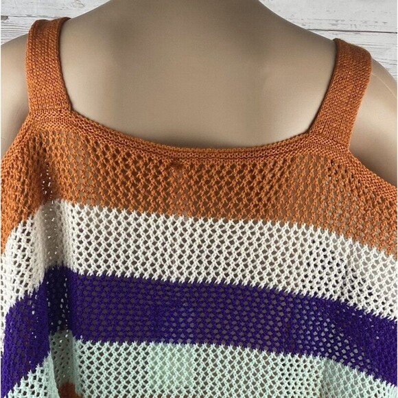 NWT L. Love Cropped Sweater Colorful Striped Cold Shoulder Oversized Top - Picture 10 of 12